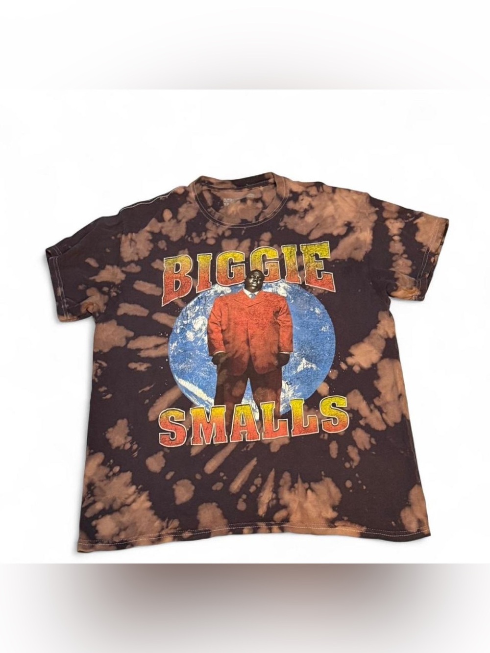 Vintage-Style Biggie Smalls Tie-Dye Short Sleeve Tee - Brown/Black